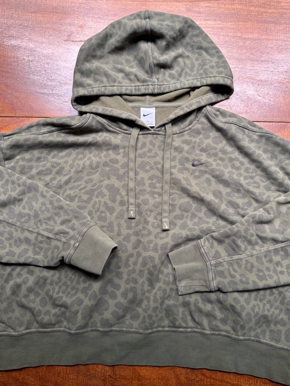 Nike Olive Green Leopard Print Hoodie 2X Oversized Animal Print Hoodie Swoosh